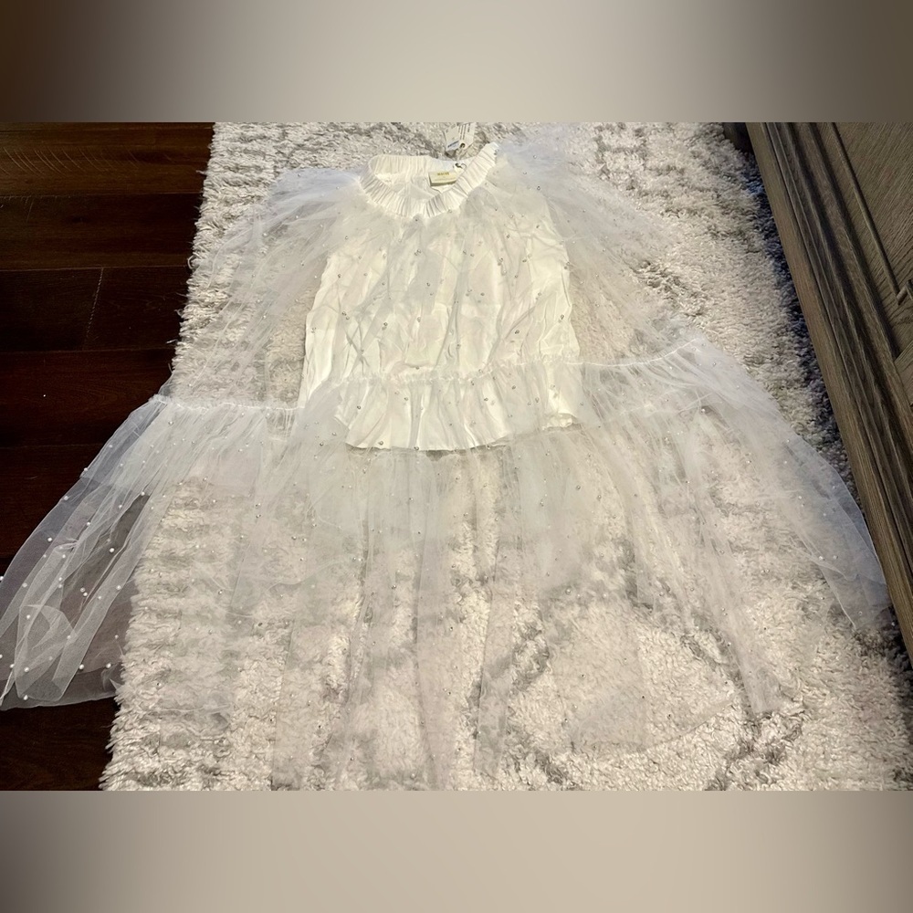 RARE Maeve Tulle & Pearl Embellished Skirt Sheer Ivory NWT XS - Picture 9 of 14
